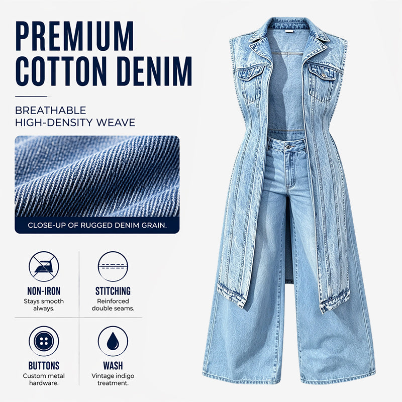 ☀️Sonderangebot: 50 % RABATT👗Damen Gilet-Stil Ärmelloses Jeanskleid mit hohem Schlitz