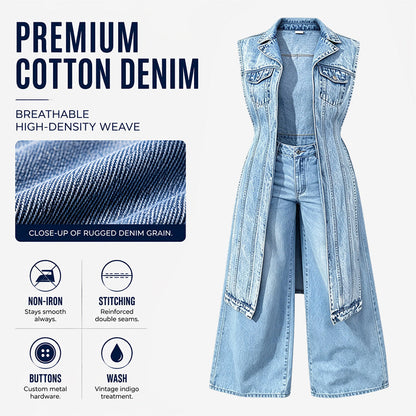 ☀️Sonderangebot: 50 % RABATT👗Damen Gilet-Stil Ärmelloses Jeanskleid mit hohem Schlitz