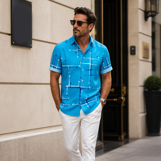 ☀️ 50% RABATT! 👔 Herren Geometrisches Muster Kurzarmhemd – Locker sitzend, weich & luftig – Perfekt für Urlaub & heiße Tage ✨