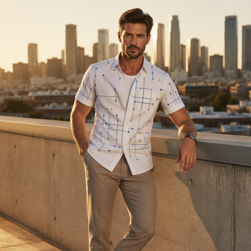 ☀️ 50% RABATT! 👔 Herren Geometrisches Muster Kurzarmhemd – Locker sitzend, weich & luftig – Perfekt für Urlaub & heiße Tage ✨