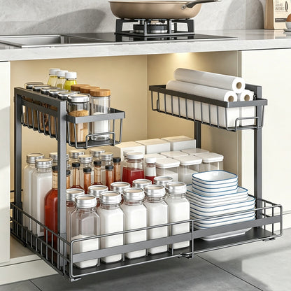🛍️ 50 % Rabatt – Ausziehbares Küchenregal – gleitende Schublade, platzsparend & vielseitig für Schränke, Speisekammer & Arbeitsplatten 🍳