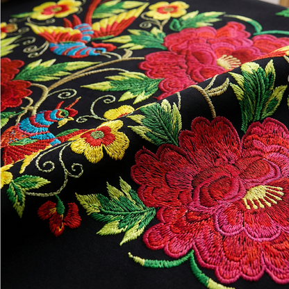 Mexikanische Tischdecke mit Blumenmuster und Wellenrand