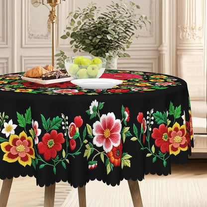 Mexikanische Tischdecke mit Blumenmuster und Wellenrand