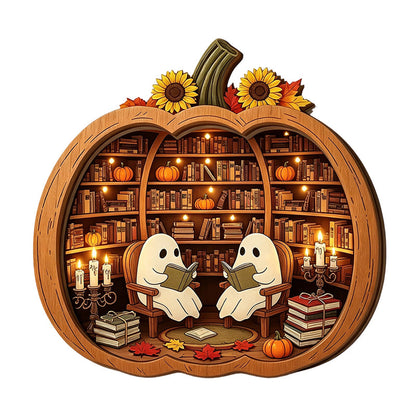 Tischdekoration aus Holz in Kürbisform für Halloween