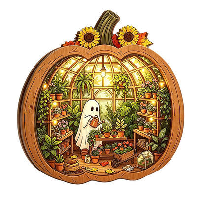 Tischdekoration aus Holz in Kürbisform für Halloween