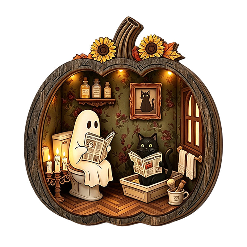 Tischdekoration aus Holz in Kürbisform für Halloween