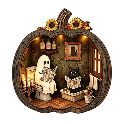 Tischdekoration aus Holz in Kürbisform für Halloween