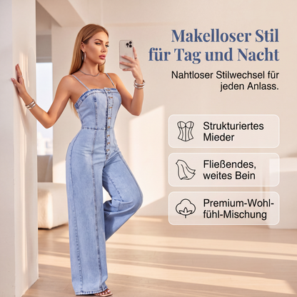 👖 50% RABATT! ✨ Damen‑Jeansoverall mit Spaghettiträgern und weitem Bein – Lässiger Sommerlook