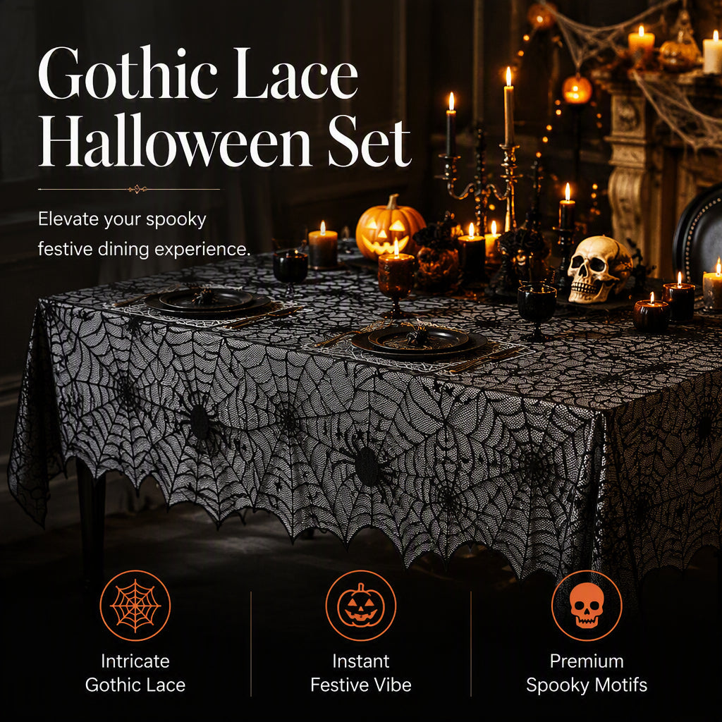 🎃NUR FÜR BEGRENZTE ZEIT: 50 % RABATT! ⏰Gruseliges Halloween-Muster – Set aus Tischdecke und Platzsets