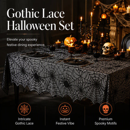 🎃NUR FÜR BEGRENZTE ZEIT: 50 % RABATT! ⏰Gruseliges Halloween-Muster – Set aus Tischdecke und Platzsets
