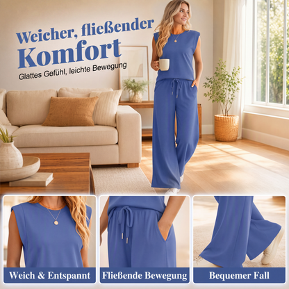 ⏰Nur noch heute 50% Rabatt!🔥Legeres ärmelloses Set für Damen: Oberteil mit Rundhalsausschnitt und Weite-Bein-Hose