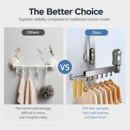 🧺 50% RABATT! 🏠 Platzsparender Wäscheständer – Ausziehbar, Saugnapfbefestigung & Aluminium – Ideal für kleine Räume & flexible Nutzung ✨