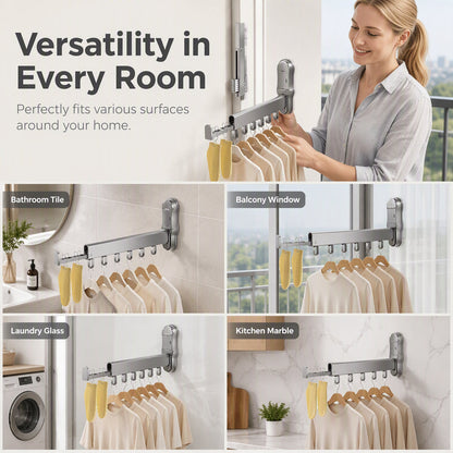 🧺 50% RABATT! 🏠 Platzsparender Wäscheständer – Ausziehbar, Saugnapfbefestigung & Aluminium – Ideal für kleine Räume & flexible Nutzung ✨