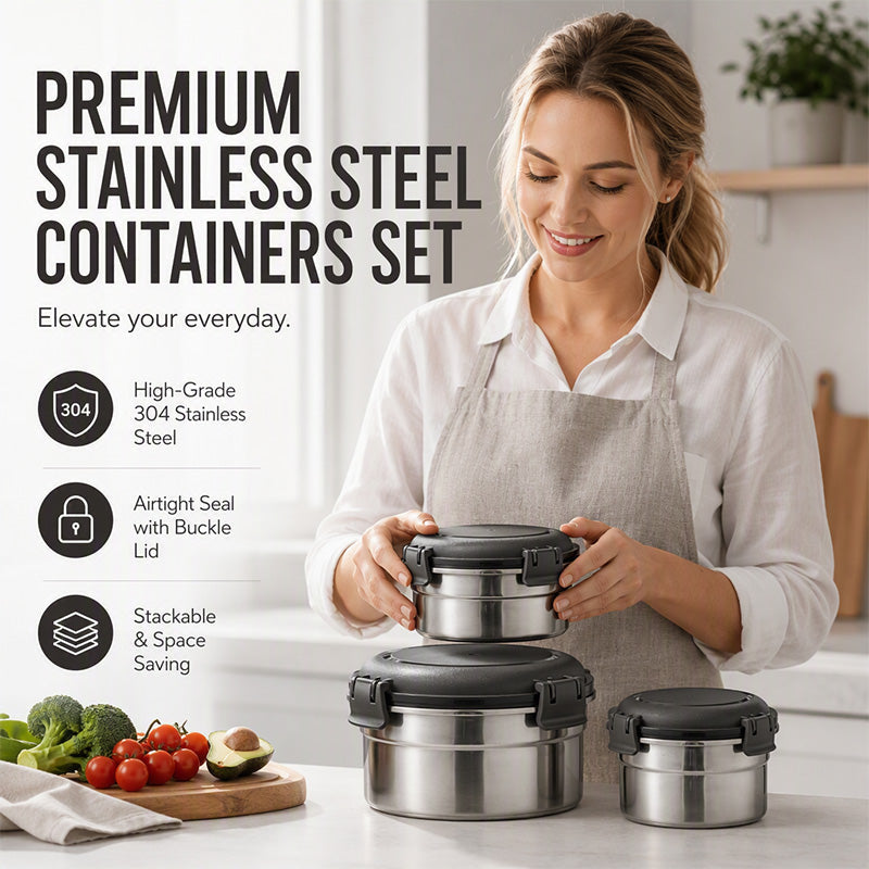 🍱 50% RABATT! 🥗 3-teiliges Edelstahl-Lunchbox-Set – Luftdichte Deckel, robust & leicht zu reinigen – Ideal für Schule, Büro & unterwegs ✨