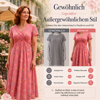 🌸 Blumiges V-Ausschnitt-Kleid mit Taillendrehung – elegant und lässig für jeden Anlass