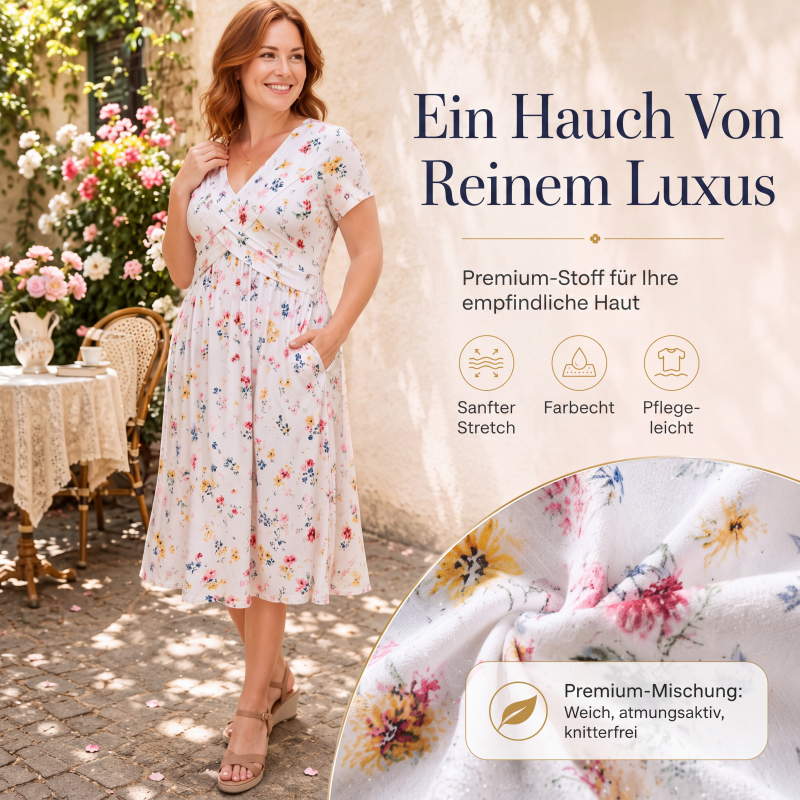 🌸 Blumiges V-Ausschnitt-Kleid mit Taillendrehung – elegant und lässig für jeden Anlass