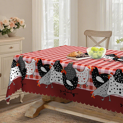 Rote karierte Tischdecke mit Hahnmotiv