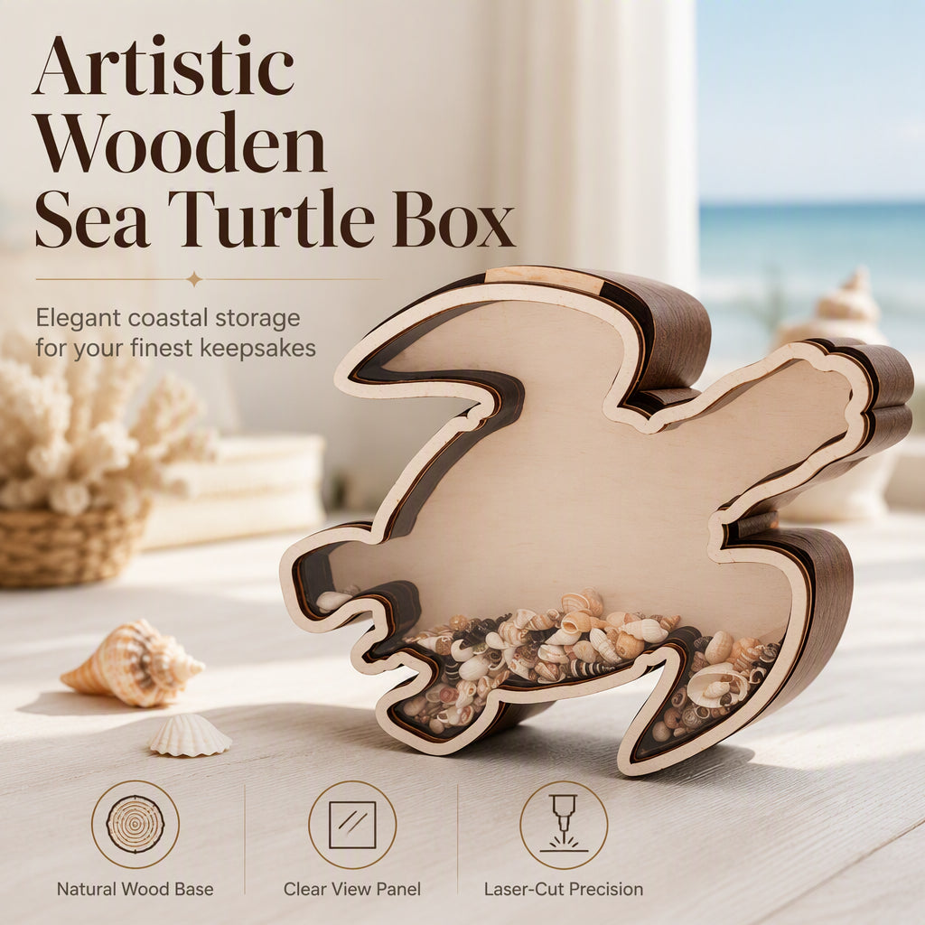 🐢 50% RABATT! 🌊 Holz-Schildkröten Organizer mit Laserschnitt & Acrylplatte, küstenstilierte Schlüssel- und Schmuckaufbewahrung ✨