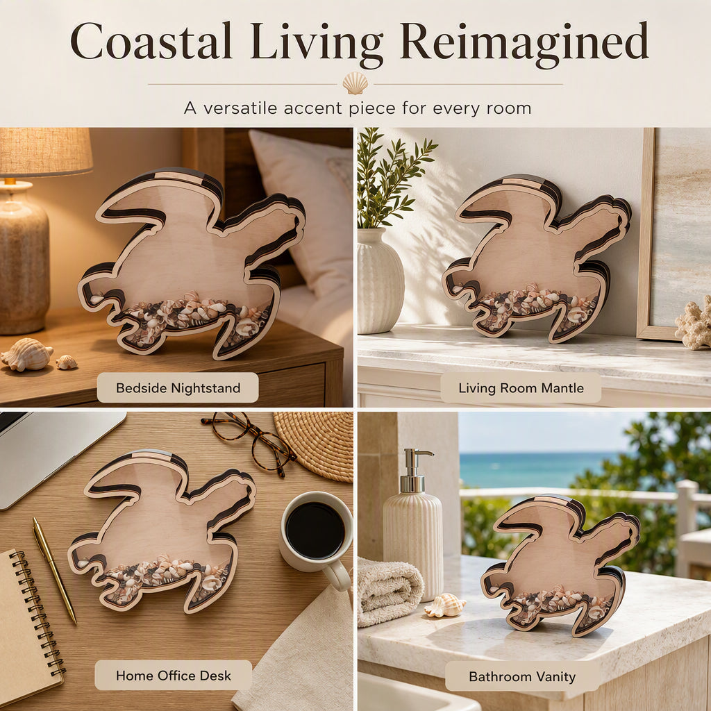🐢 50% RABATT! 🌊 Holz-Schildkröten Organizer mit Laserschnitt & Acrylplatte, küstenstilierte Schlüssel- und Schmuckaufbewahrung ✨