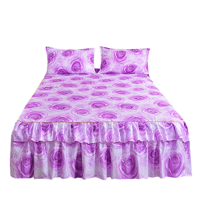 🌸 3-teiliges Bettvolant mit Blumenmuster und Rüschen – Dekorativer Bettrock für das Schlafzimmer
