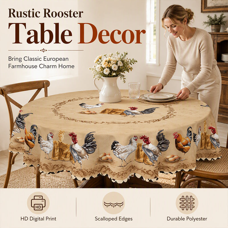 🐔 Vintage-Landhaus-Tischdecke mit Hühnermuster