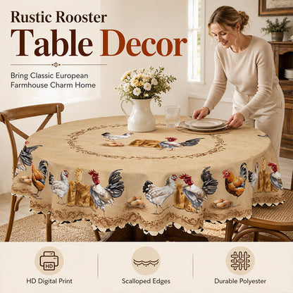 🐔 Vintage-Landhaus-Tischdecke mit Hühnermuster