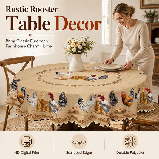 🐔 Vintage-Landhaus-Tischdecke mit Hühnermuster
