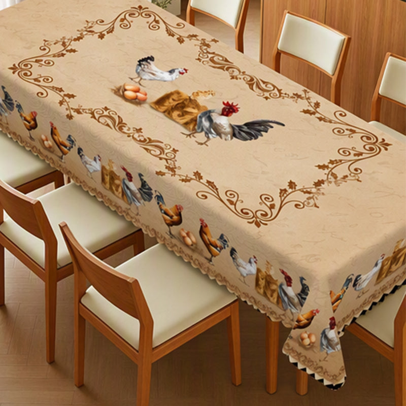 🐔 Vintage-Landhaus-Tischdecke mit Hühnermuster