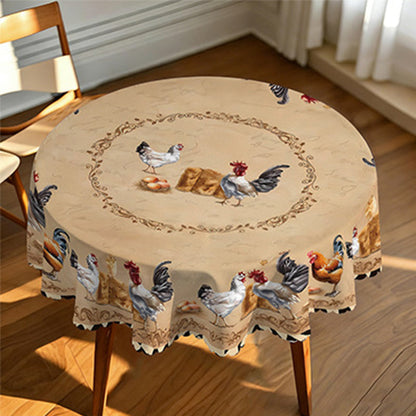 🐔 Vintage-Landhaus-Tischdecke mit Hühnermuster