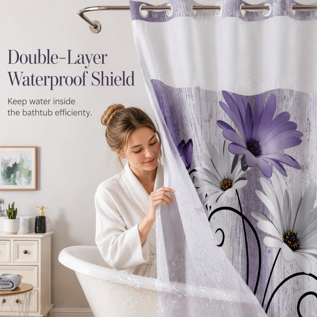 🚿 Elegante bedruckte Duschvorhang mit Doppelschicht und Ösen