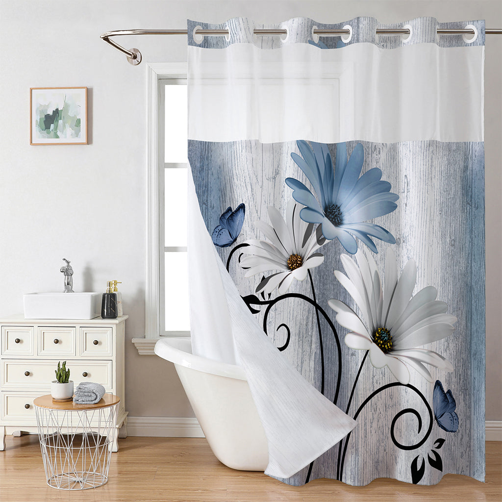 🚿 Elegante bedruckte Duschvorhang mit Doppelschicht und Ösen