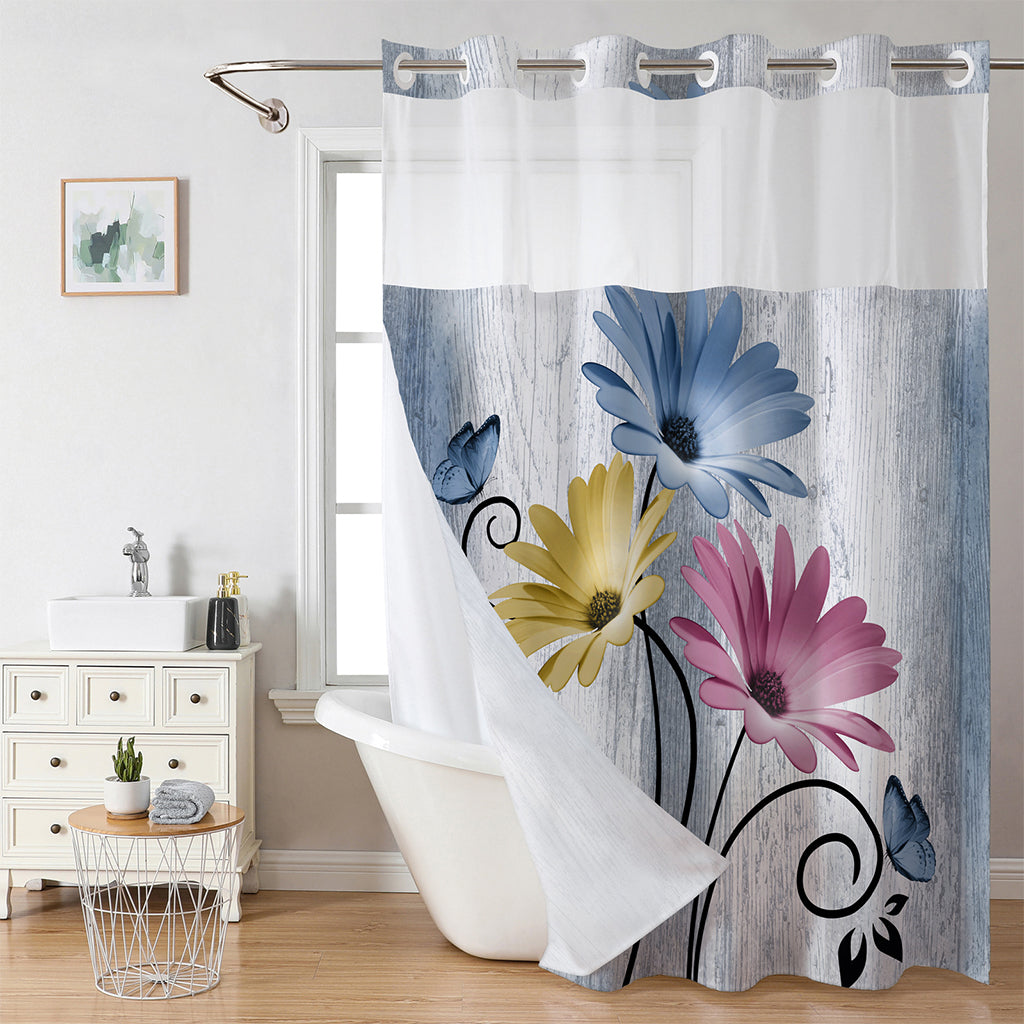 🚿 Elegante bedruckte Duschvorhang mit Doppelschicht und Ösen