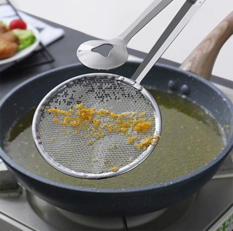 🥢 KAUFE 2, ERHALTE 1 GRATIS! 🍳 2-in-1-Zange aus Edelstahl mit Ölabseihsieb – Feines Netz, ergonomischer Griff & leicht zu reinigen – Ideal zum Frittieren & Servieren ✨