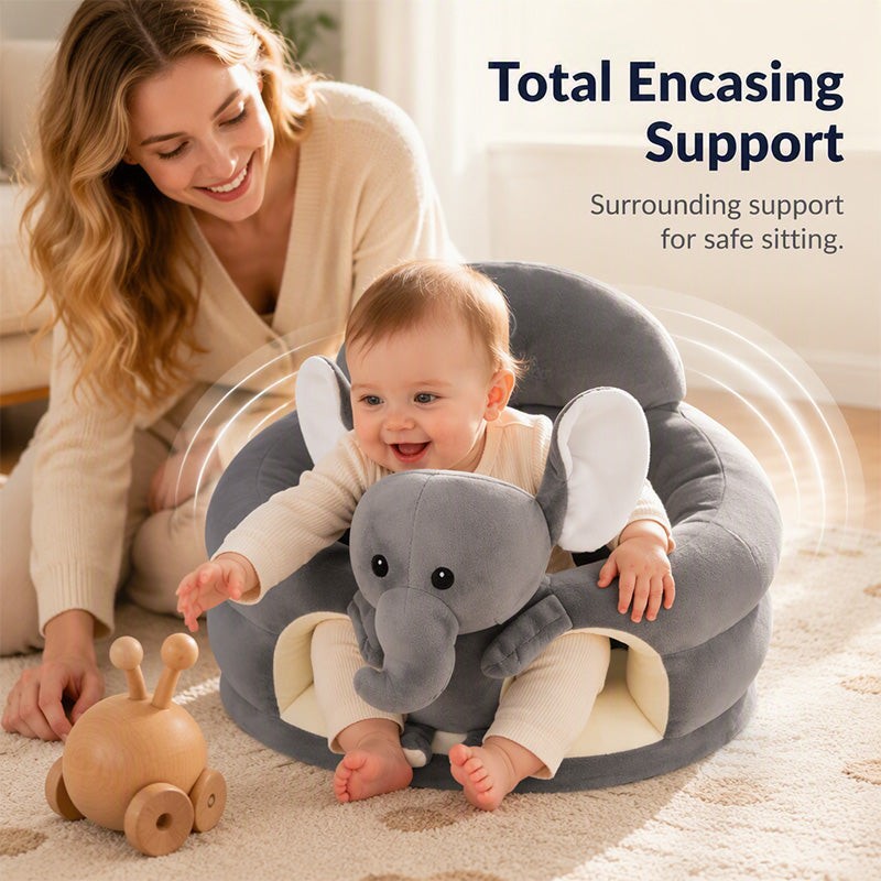 🐻 Cartoon‑Baby‑Stützsofa – Anti‑Roll‑Sitzsessel für Babys mit stabiler Rückenlehne, weicher Plüsch‑Bodensitz für Kleinkinder