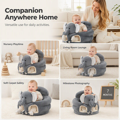 🐻 Cartoon‑Baby‑Stützsofa – Anti‑Roll‑Sitzsessel für Babys mit stabiler Rückenlehne, weicher Plüsch‑Bodensitz für Kleinkinder