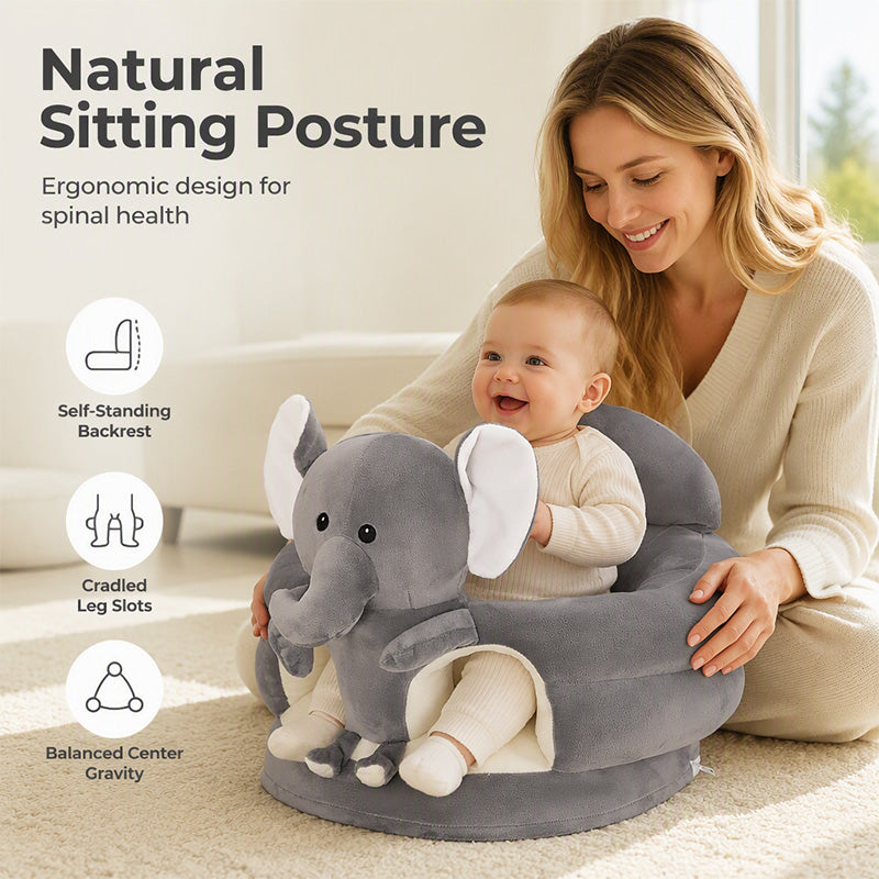 🐻 Cartoon‑Baby‑Stützsofa – Anti‑Roll‑Sitzsessel für Babys mit stabiler Rückenlehne, weicher Plüsch‑Bodensitz für Kleinkinder