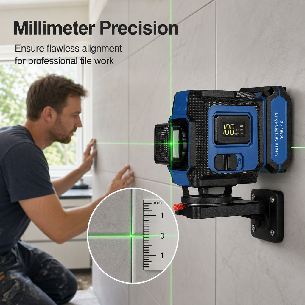 🟢 Selbstnivellierender Grünlaser – Kreuzlinienlaser mit horizontaler & vertikaler Linie für präzises Nivellieren