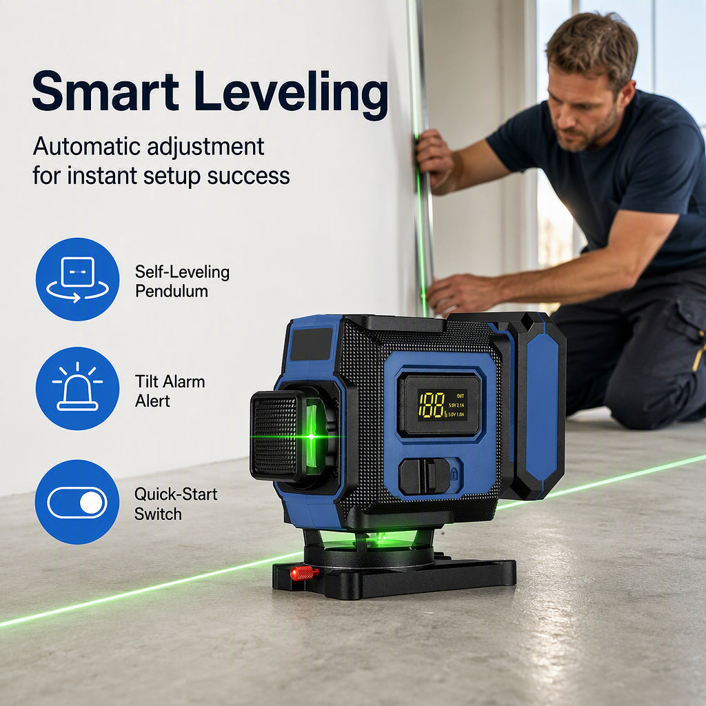 🟢 Selbstnivellierender Grünlaser – Kreuzlinienlaser mit horizontaler & vertikaler Linie für präzises Nivellieren