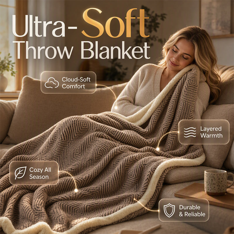 🛋️ Doppellagig verdickte Softdecke – kuschelige Tagesdecke für Sofa, Bett und unterwegs, extra warm mit edlem Fall und modernem Look ❄️➡️🔥