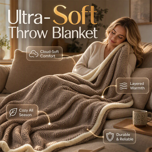 🛋️ Doppellagig verdickte Softdecke – kuschelige Tagesdecke für Sofa, Bett und unterwegs, extra warm mit edlem Fall und modernem Look ❄️➡️🔥