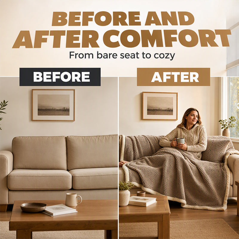 🛋️ Doppellagig verdickte Softdecke – kuschelige Tagesdecke für Sofa, Bett und unterwegs, extra warm mit edlem Fall und modernem Look ❄️➡️🔥