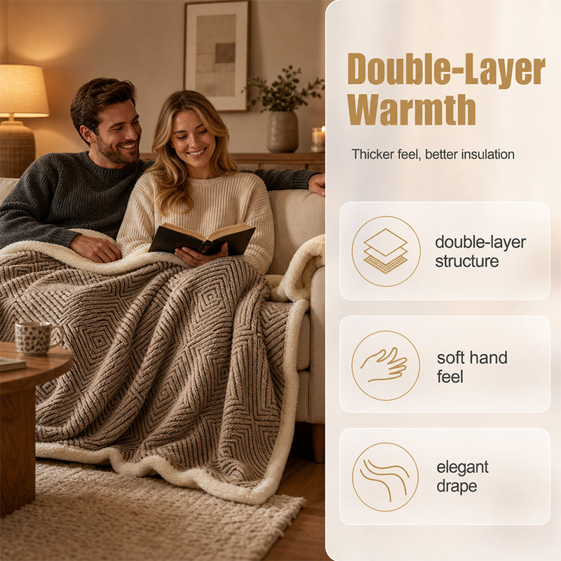 🛋️ Doppellagig verdickte Softdecke – kuschelige Tagesdecke für Sofa, Bett und unterwegs, extra warm mit edlem Fall und modernem Look ❄️➡️🔥