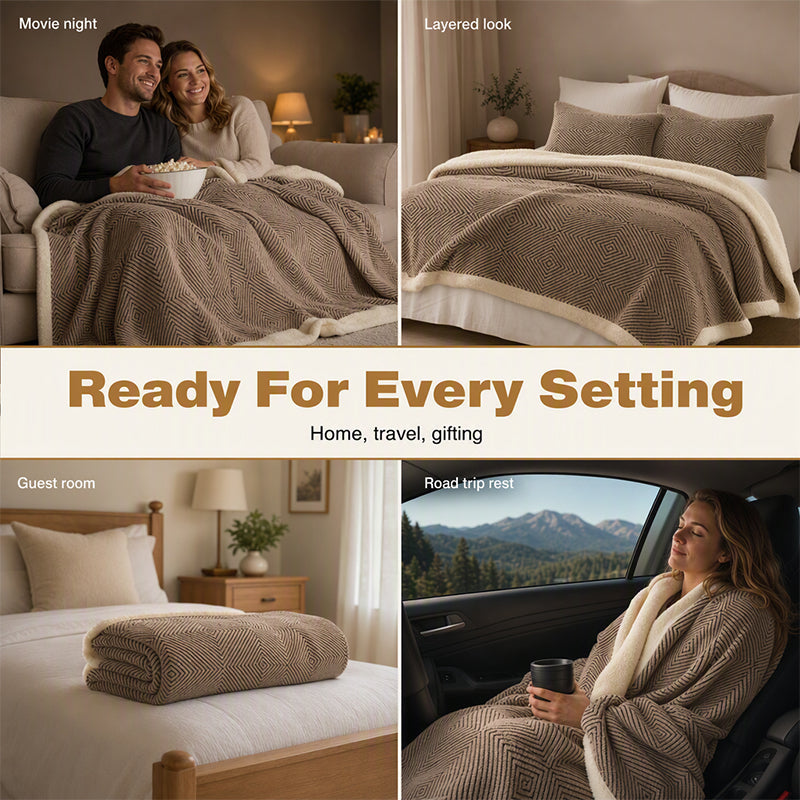 🛋️ Doppellagig verdickte Softdecke – kuschelige Tagesdecke für Sofa, Bett und unterwegs, extra warm mit edlem Fall und modernem Look ❄️➡️🔥
