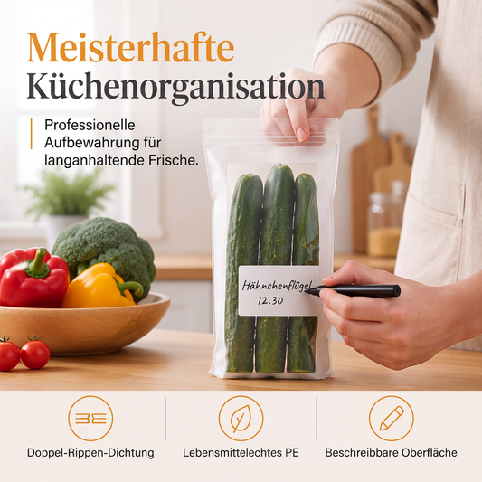 🔐 50 % Rabatt 💎 Transparente Lebensmittelbeutel – lebensmittelecht, verstärkt, mit Doppelverschluss