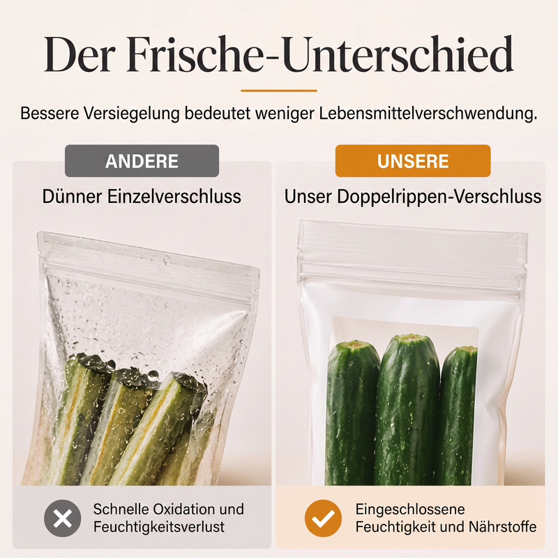 🔐 50 % Rabatt 💎 Transparente Lebensmittelbeutel – lebensmittelecht, verstärkt, mit Doppelverschluss