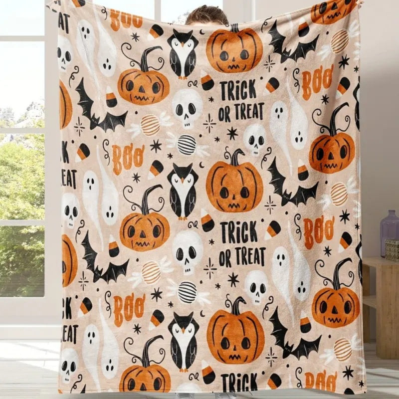 🎃👻 Kuschelige Halloween-Decke mit Geister-Motiv – flauschige Wohndecke für gruselig gemütliche Stunden auf dem Sofa 🛋️✨