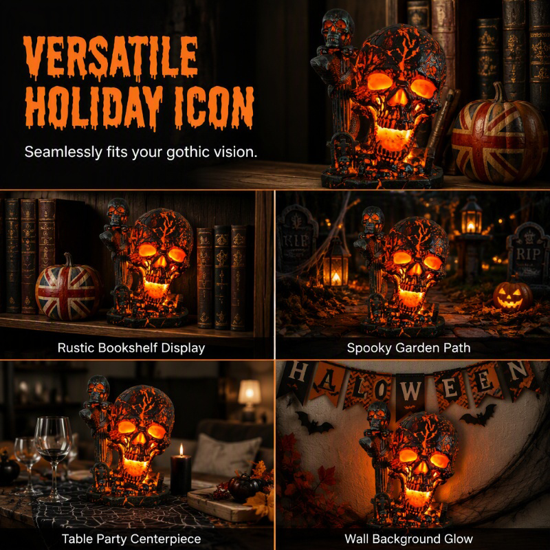Halloween-Harz-Schädellampe - leuchtender Tischschmuck