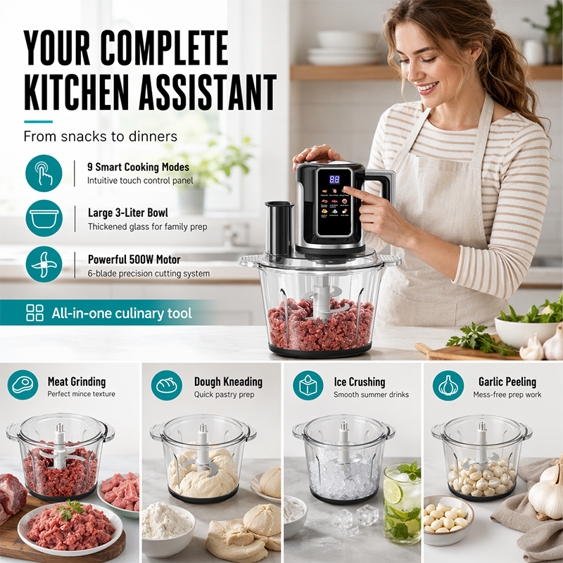 👩‍🍳Multifunktionale Küchenmaschine mit Touch-Bedienung und Glasschüssel