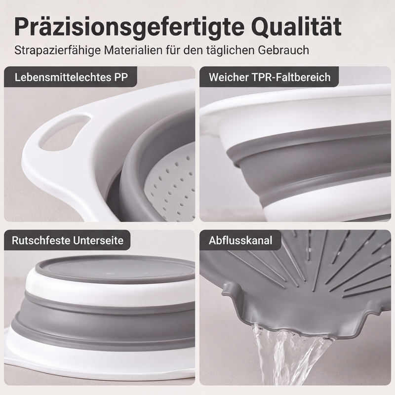 3-teiliges klappbares Sieb-Set mit Abtropfboden