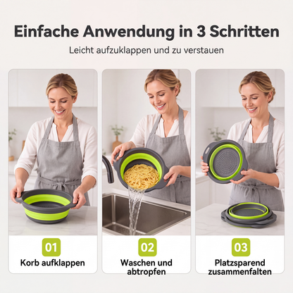 3-teiliges klappbares Sieb-Set mit Abtropfboden